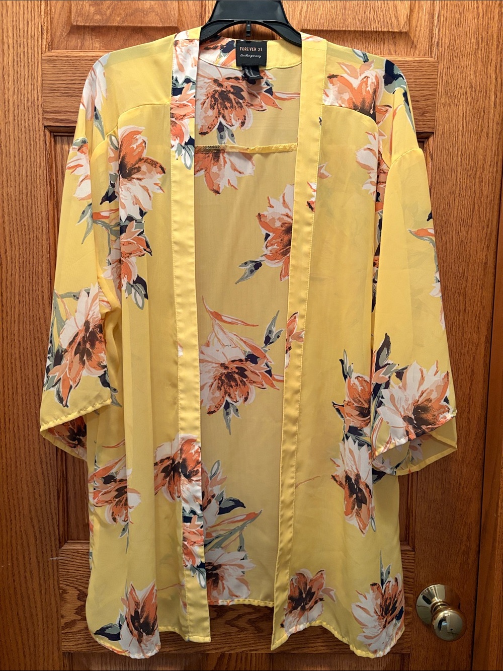 Forever 21 Yellow Floral Kimono Cardigan